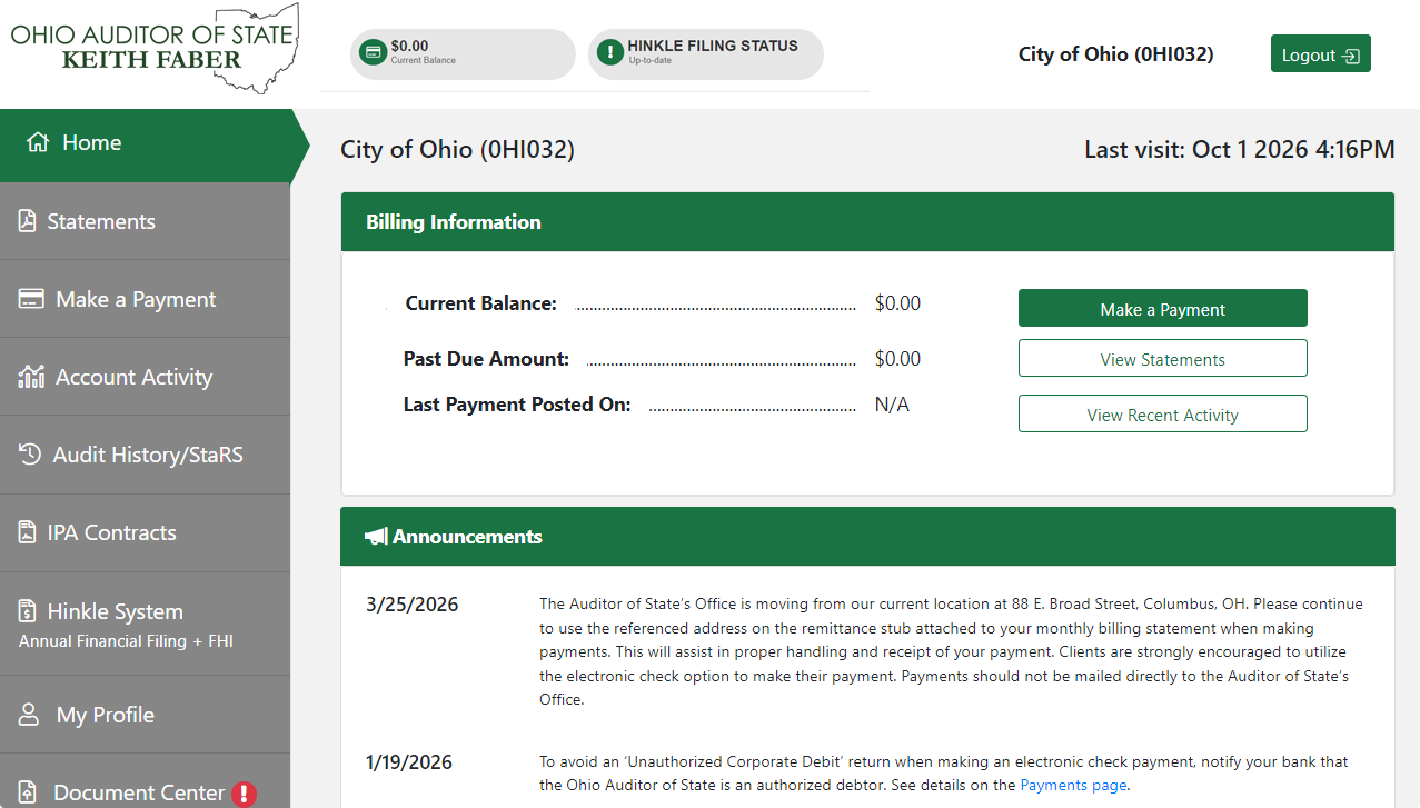 eServices homepage screenshot